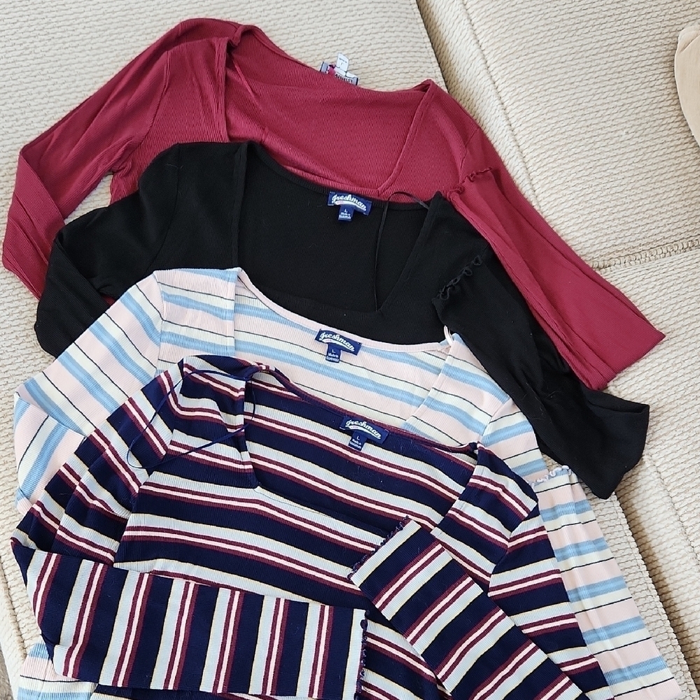 Women's Striped and Solid Tops Set, 4 Large